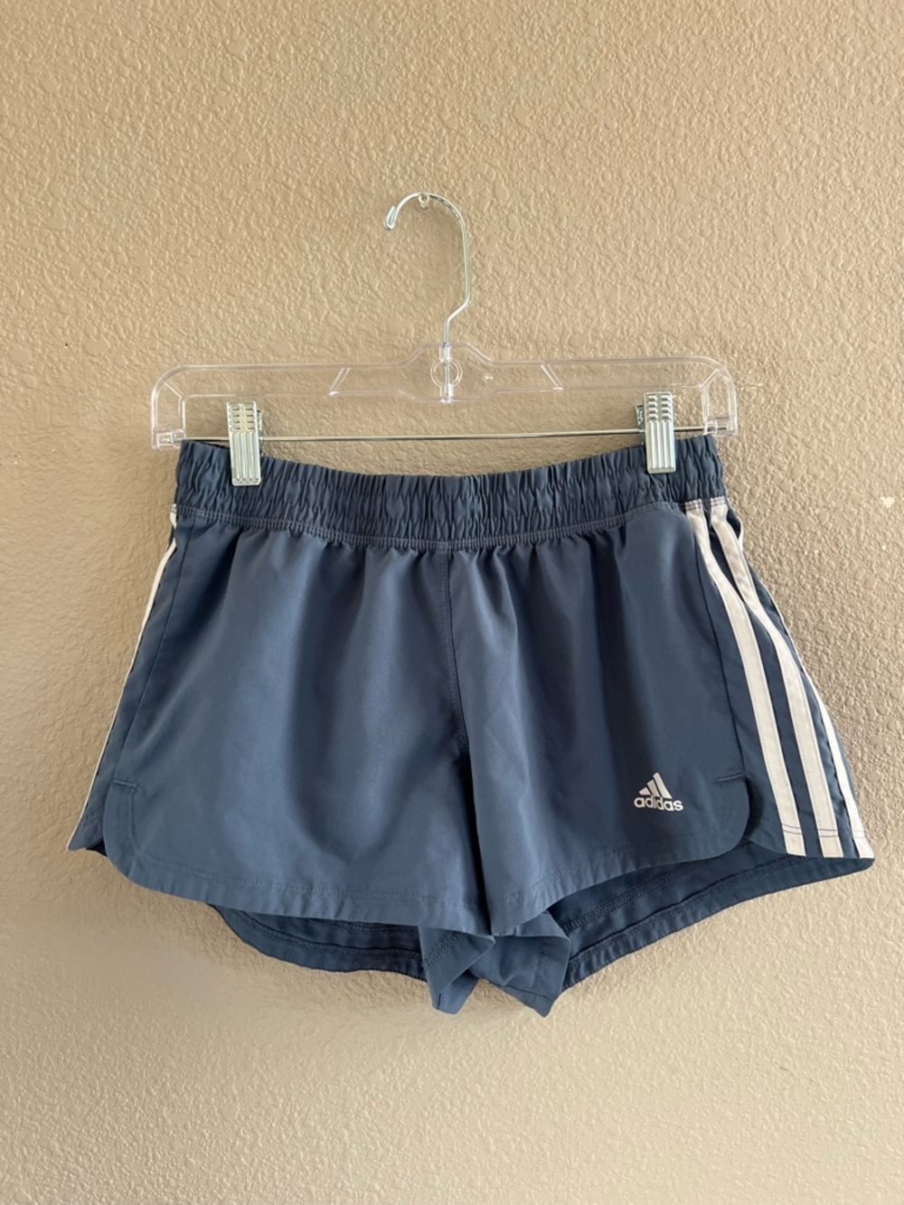 adidas Women's dusty Blue Running Shorts with White Side Stripes